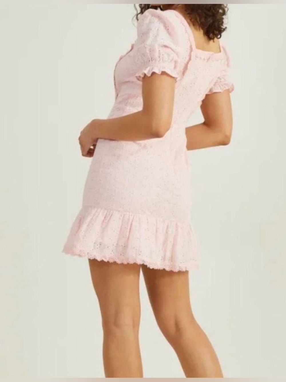 NWT Altar’d state Jaelyn eyelet lace puff sleeve coquette dress blush pink S - Picture 2 of 10